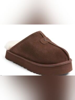 UGG Brown Discoquette Suede Fur-Lined Slide Slippers Wmn's Size 10 Used Exc